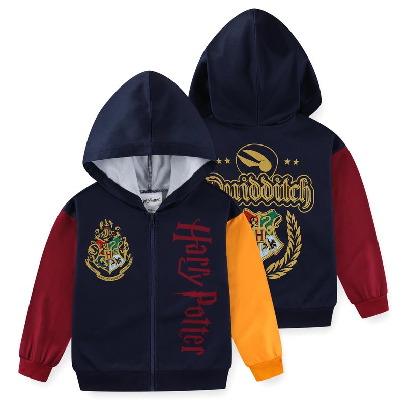 Harry Potter Hogwarts Quidditch Full Zip Up Hoodie for Big Kids Blue - Image 1