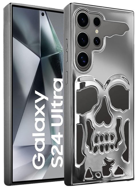Galaxy S24 Ultra Case Cover Soft TPU and Glossy with Skull Design - Silver