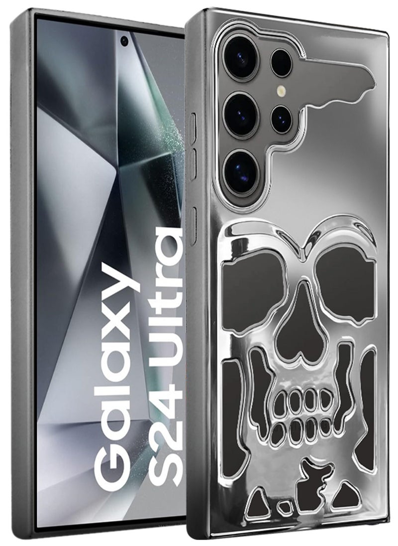 CATANES Galaxy S24 Ultra Case Cover Soft TPU and Glossy with Skull Design - Silver  - Image 1