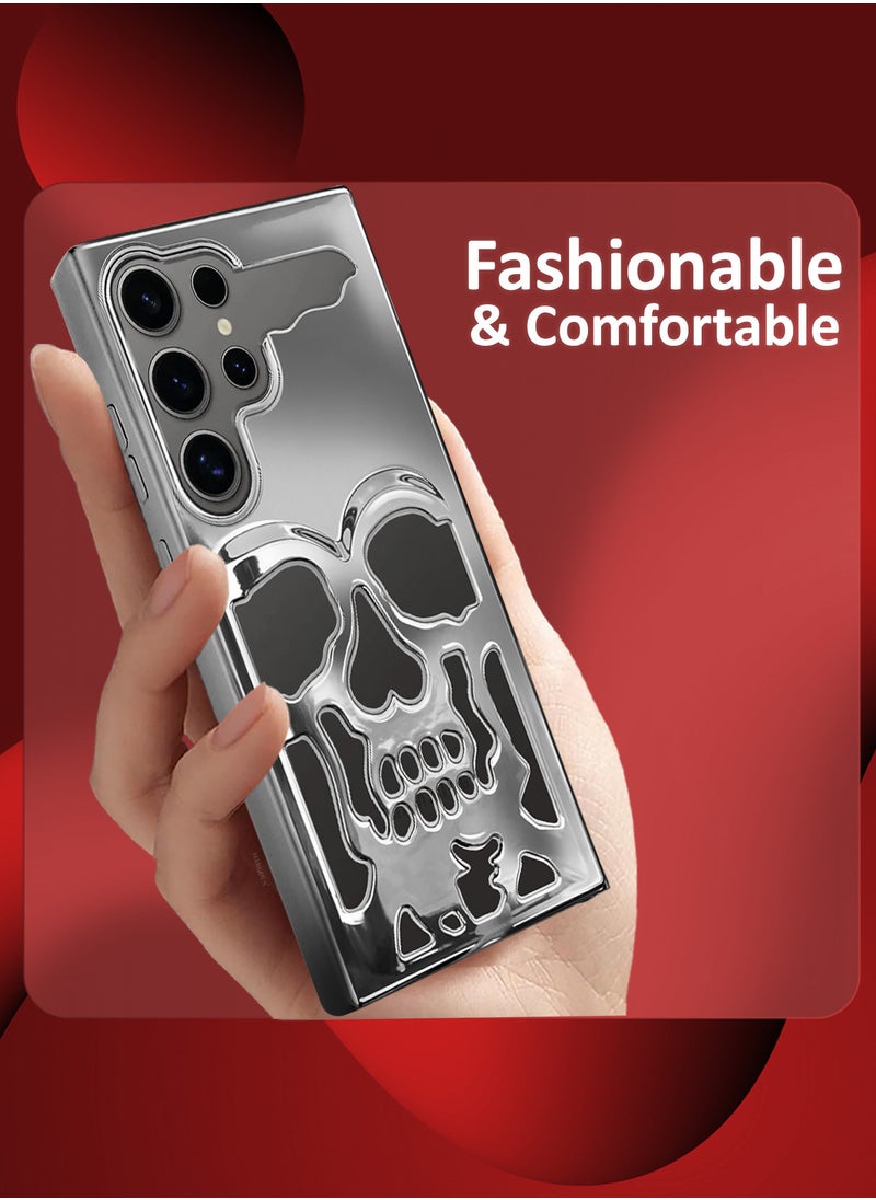 CATANES Galaxy S24 Ultra Case Cover Soft TPU and Glossy with Skull Design - Silver  - Image 4