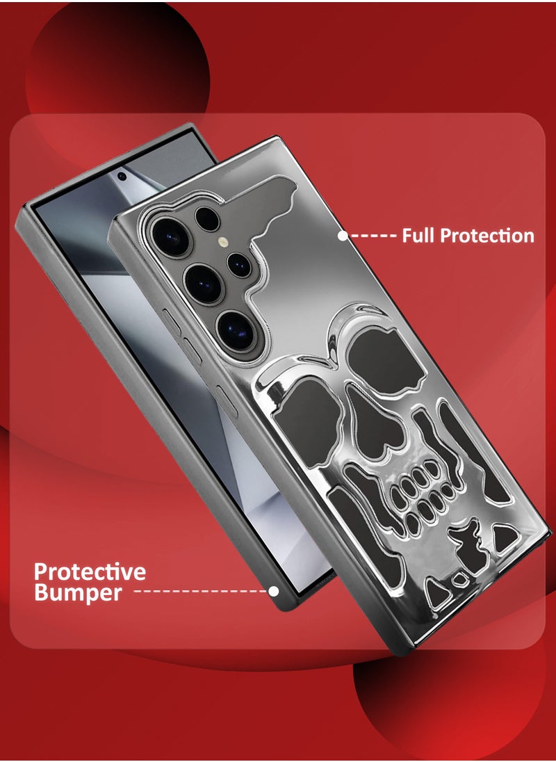 CATANES - Galaxy S24 Ultra Case Cover Soft TPU and Glossy with Skull Design - Silver - Image 1