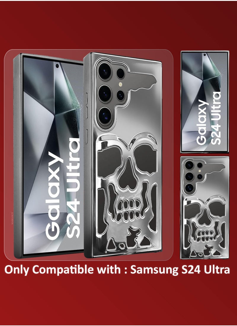 CATANES Galaxy S24 Ultra Case Cover Soft TPU and Glossy with Skull Design - Silver  - Image 2