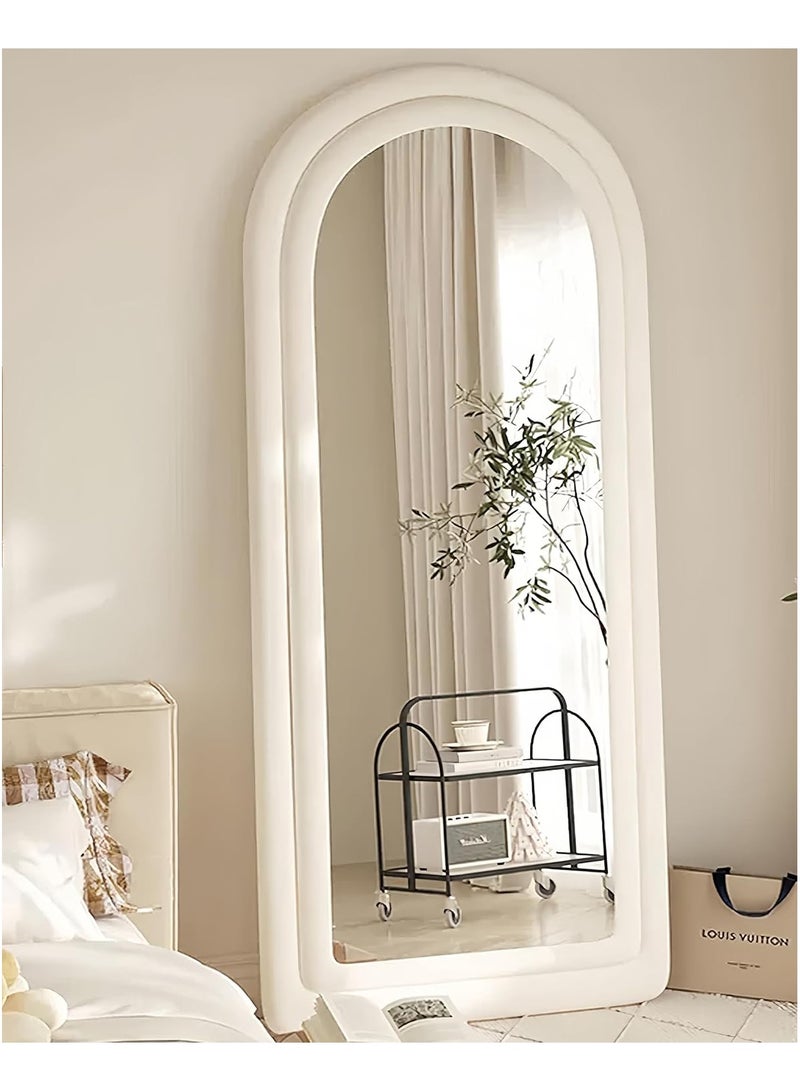 فيبارتي مرآة أرضية مقوسة، مرآة كبيرة كاملة الطول مقاس 63 بوصة × 24 بوصة مع حامل - مرآة لكامل الجسم قائمة بذاتها أو مثبتة على الحائط، إطار من الفلانيل، ديكور منزلي أنيق وعملي لغرفة النوم، وغرفة المعيشة، والممر، وغرفة الملابس، 160 × 60 سم - جدار حديث وأنيق مرآة (أبيض) - Image 1