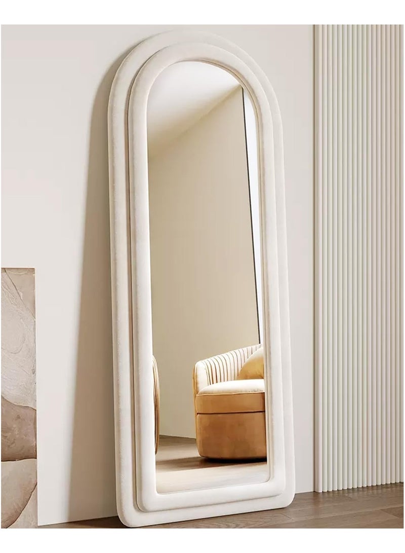 فيبارتي مرآة أرضية مقوسة، مرآة كبيرة كاملة الطول مقاس 63 بوصة × 24 بوصة مع حامل - مرآة لكامل الجسم قائمة بذاتها أو مثبتة على الحائط، إطار من الفلانيل، ديكور منزلي أنيق وعملي لغرفة النوم، وغرفة المعيشة، والممر، وغرفة الملابس، 160 × 60 سم - جدار حديث وأنيق مرآة (أبيض) - Image 3