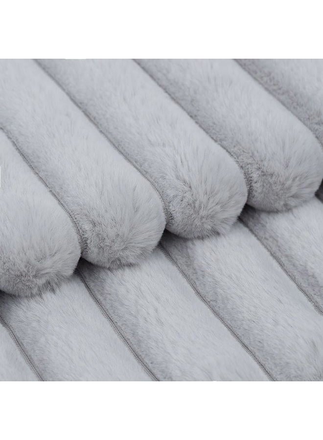 MADIZZ Set of 2 Faux Fur Plush Decorative Throw Pillow Covers 18x18 Inch Light Grey Fluffy Striped Soft Decorative Cushion Cover for Sofa Bedroom Pillow Shell - Image 4