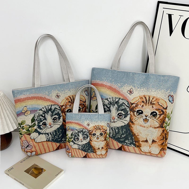Factory Double-Sided Gold Embroidered Cloth Bag Large Capacity Mommy Bag Portable Shoulder Bag Ethnic Style Large Capacity Bag - Image 1