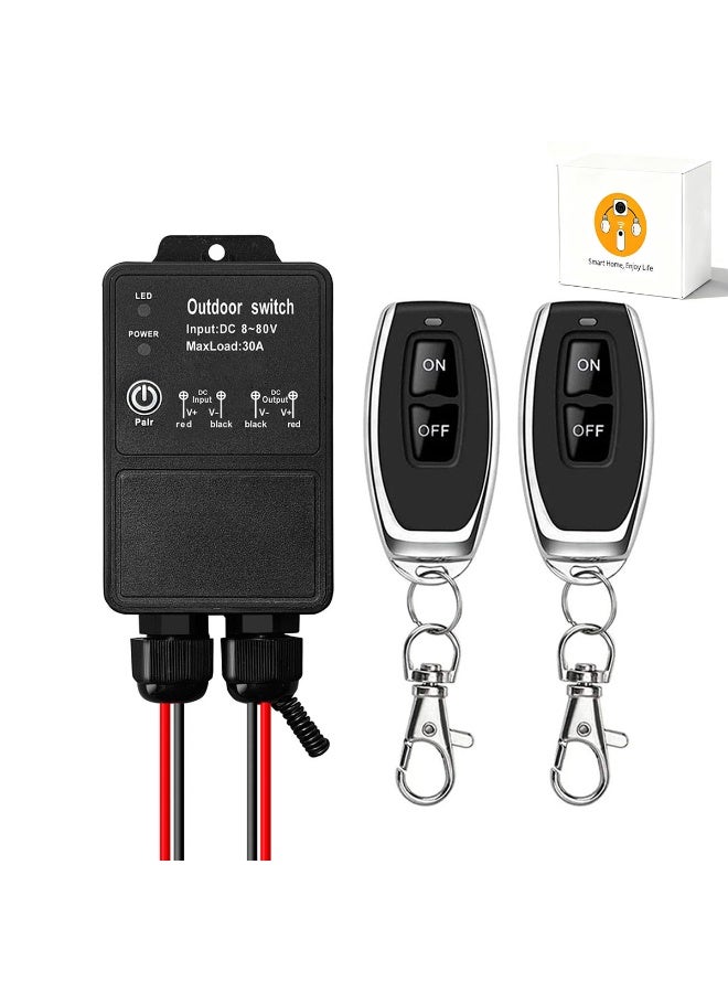 IP65 مقاوم للماء في الهواء الطلق DC اللاسلكي التحكم عن بعد التبديل ، 30A 8-80V المستقبل ، 433MHz RF التحكم مع 3 أوضاع العمل ، إشارة اختراق الجدار ، مثالية لمضخات المياه والمحركات والمعدات الصناعية - Image 1