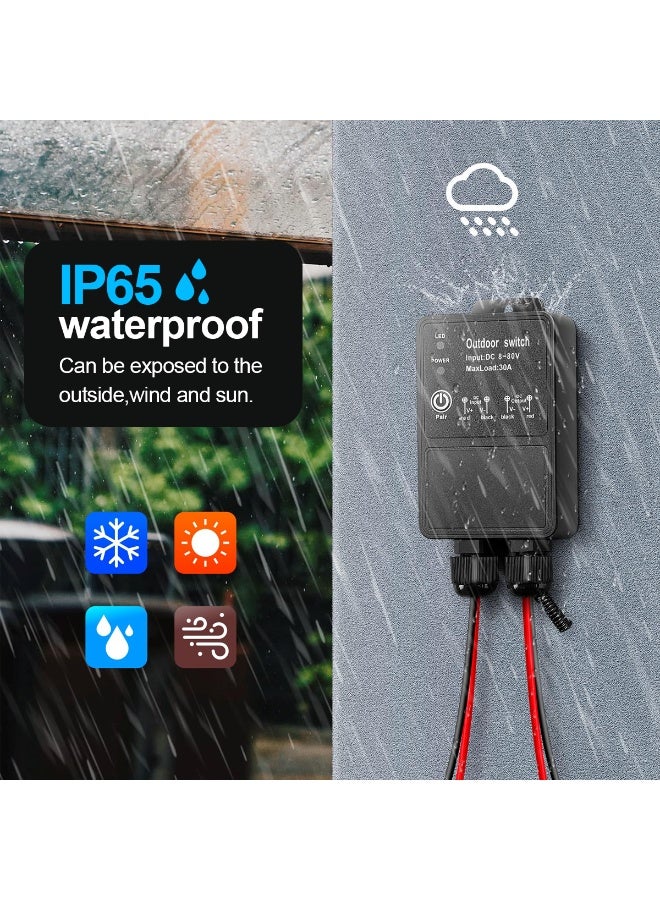 IP65 مقاوم للماء في الهواء الطلق DC اللاسلكي التحكم عن بعد التبديل ، 30A 8-80V المستقبل ، 433MHz RF التحكم مع 3 أوضاع العمل ، إشارة اختراق الجدار ، مثالية لمضخات المياه والمحركات والمعدات الصناعية - Image 2