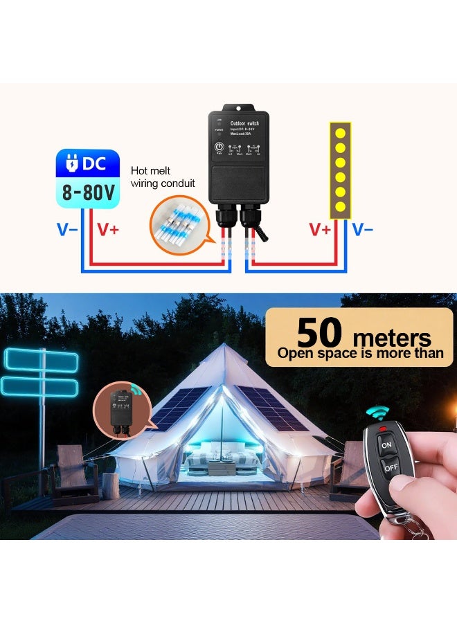 IP65 مقاوم للماء في الهواء الطلق DC اللاسلكي التحكم عن بعد التبديل ، 30A 8-80V المستقبل ، 433MHz RF التحكم مع 3 أوضاع العمل ، إشارة اختراق الجدار ، مثالية لمضخات المياه والمحركات والمعدات الصناعية - Image 4