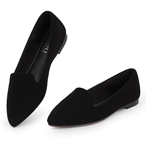 MUSSHOE Flat Shoes Women Pointed Toe Comfortable Slip on Women's Flats, Black Suede 8 - Image 1
