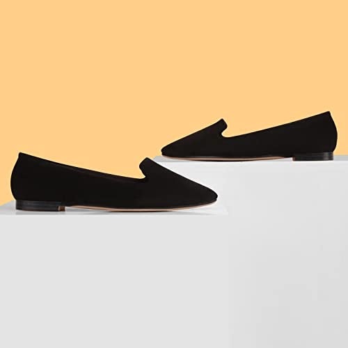 MUSSHOE Flat Shoes Women Pointed Toe Comfortable Slip on Women's Flats, Black Suede 8 - Image 4