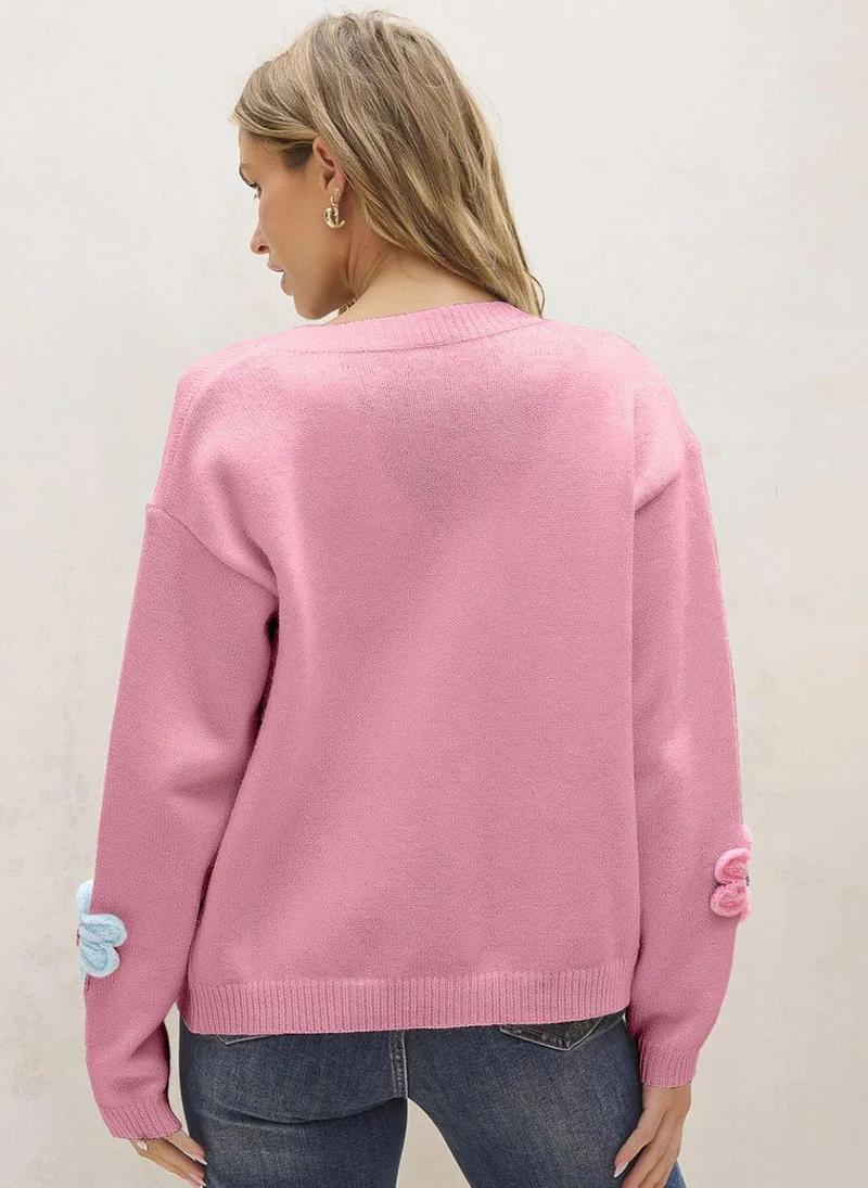YUNIQEE Pink  Floral Printed Front-Open Sweaters