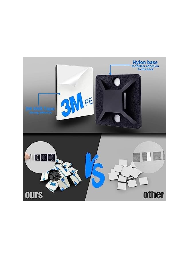 Green Tiger Black Cable Tie Zip Self Adhesive Mounts Set, Cable Base Holders with Multi-Purpose Sticky Pads 100 sets - Image 5
