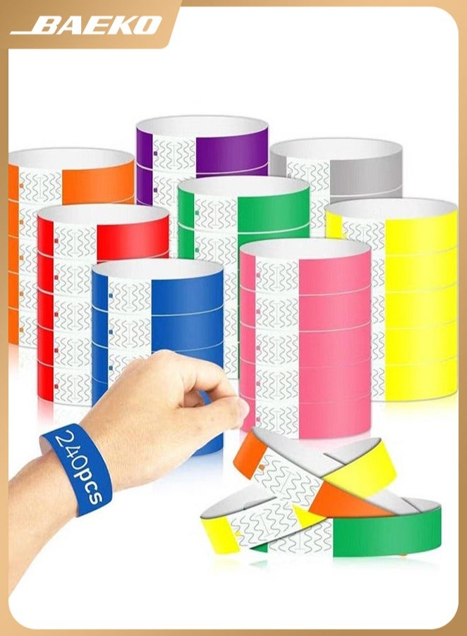 BAEKO 240 Pcs Paper Wristbands Neon Wrist Bands Waterproof Hand Bands for Events Lightweight Concert Wristbands Neon Colored Adhesive Wristbands for Party - Image 1