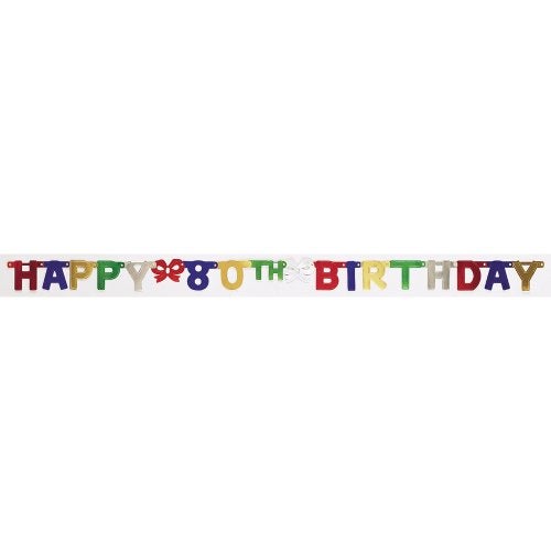 Creative Converting Party Decoration Jointed Banner, Happy 80th Birthday, 6-Feet - Image 1
