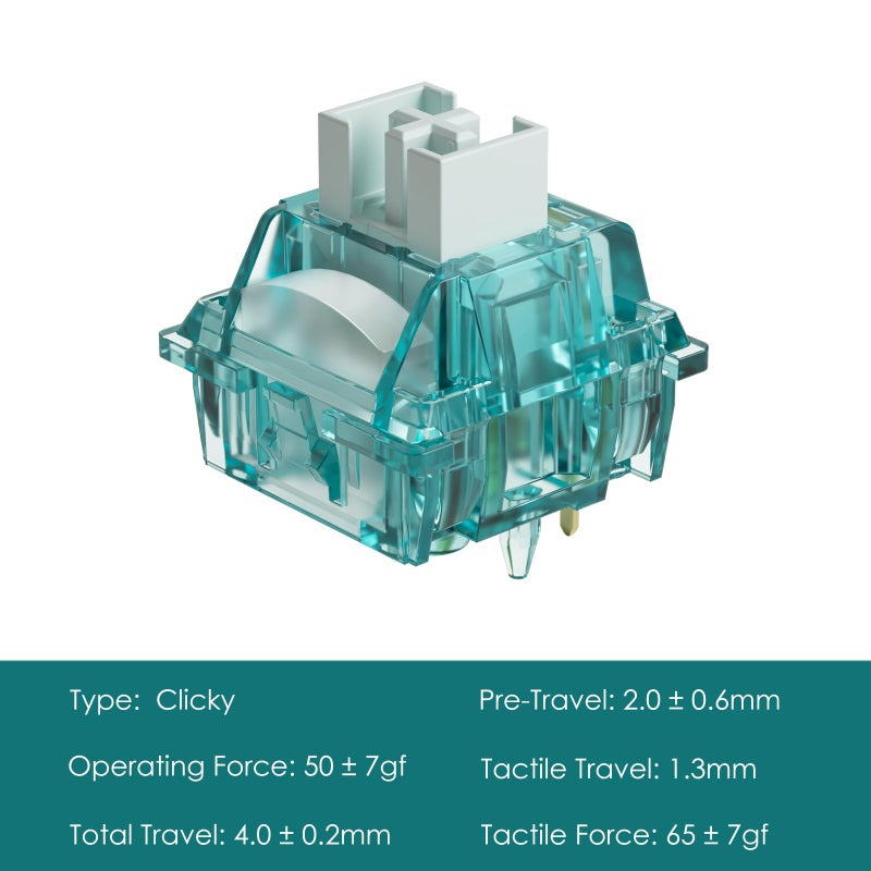 Akko Creamy Cyan Clicky Switch with LED Diffuser for Backlit Mechanical Keyboard - 5-Pin 50gf Pre-Lubed with Standard MX Structure for Gaming (45pcs) - Image 2