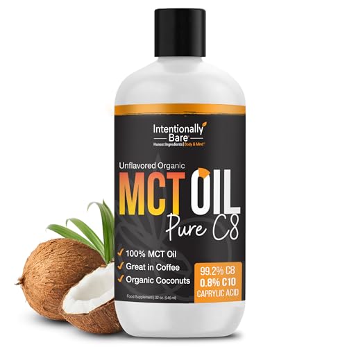 Intentionally Bare Pure C8 MCT Oil Organic Brain Octane C8 MCT Oil for Keto Paleo Vegan Diet Unflavored MCT Oil C8 for Bulletproof Coffee Shakes Salads 100 Pure MCT Oil 32 oz