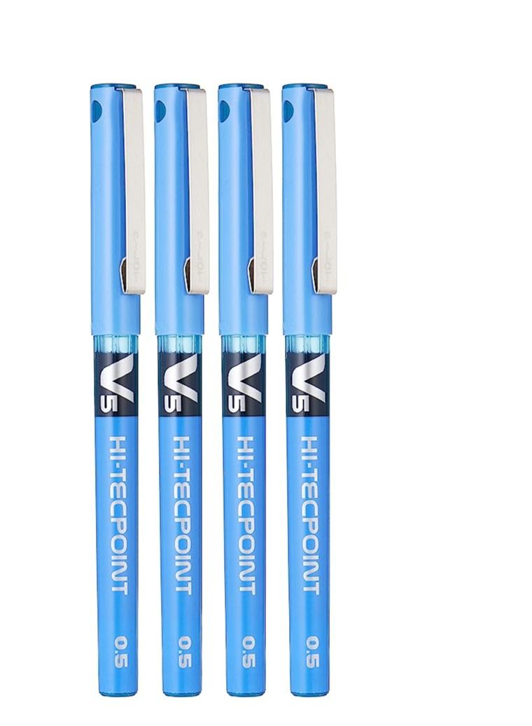 PILOT 4-Piece Hi-tecpoint V5 Fine Rollerball Pen Light Blue Ink