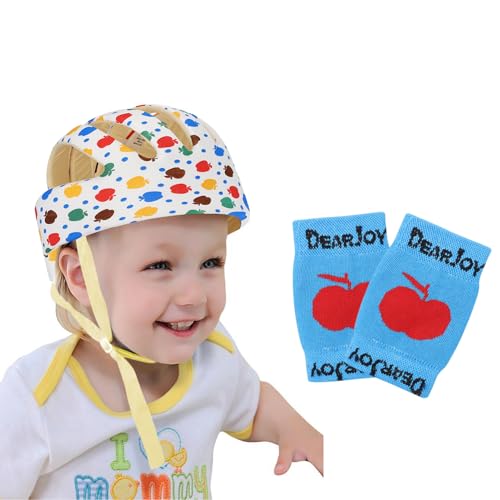 DearJoy Baby Head Protector for Safety Harness of Kids 6M to 3 Years- Baby Safety Helmet with Corner Guard Protection + Baby Kneepads for Crawling (Apple Print),Pack of 1, Multicolor - Image 1