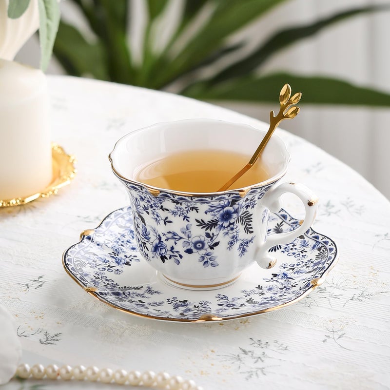 TATSUMI Country Roses Bone China Tea Cup and Saucer Set, 6 Pieces, Vintage Style, For Women and Tea Partiesï¼ˆQH, 2 SETSï¼‰ - Image 5