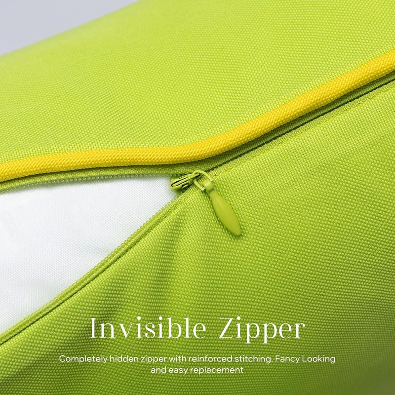 Phantoscope Pack of 2 Outdoor Waterproof Throw Pillow Covers with Contrast Piping, Decorative Square Cushion Case Patio Pillows for Couch Tent Sunbrella, Lime Green 18x18 inches - Image 3
