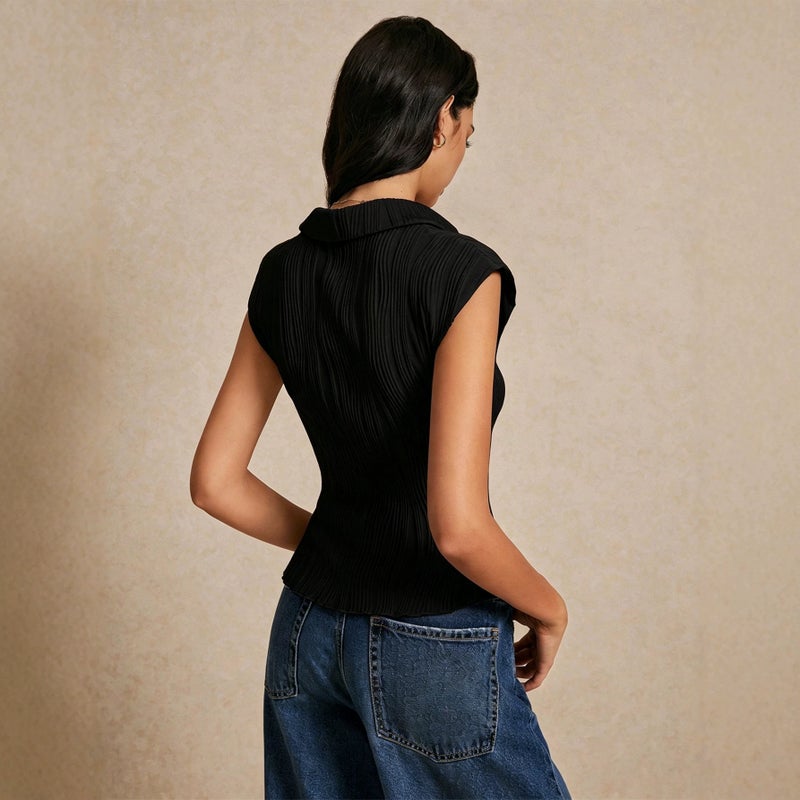 Women's Sleeveless V-Neck T-Shirt Black - Image 2