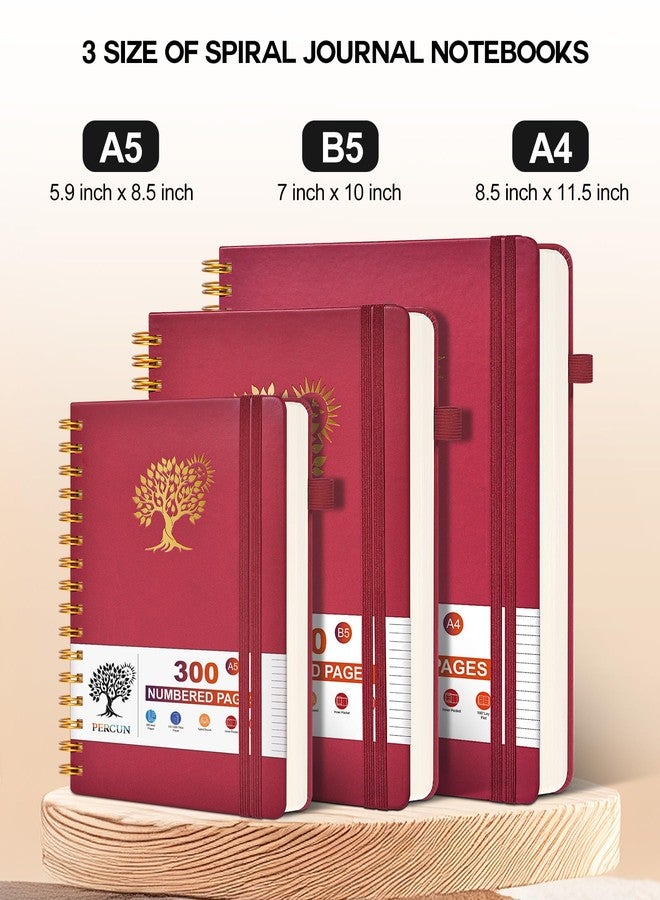 PERCUN Spiral Notebook Journal for Women Men, 300 Numbered Lined Pages, College Ruled, A5 Hardcover Spiral Bound Notebook for School, Work, Note Taking Writing, Leather Spiral Journal Medium 5.9"x8.5" - Image 2
