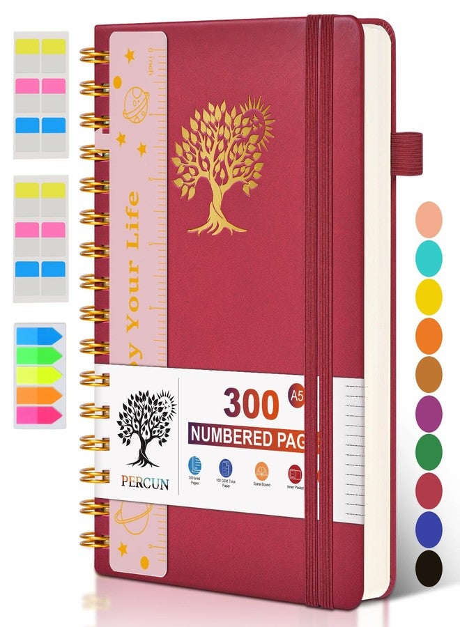 PERCUN Spiral Notebook Journal for Women Men, 300 Numbered Lined Pages, College Ruled, A5 Hardcover Spiral Bound Notebook for School, Work, Note Taking Writing, Leather Spiral Journal Medium 5.9"x8.5" - Image 1