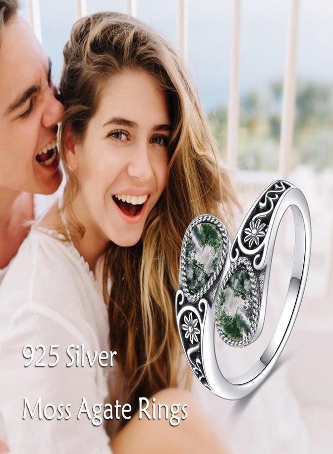 POPLYKE Sterling Silver Moss Agate Filigree Spoon Ring Vintage Thumb Rings Boho Adjustable Open Ring Statement Jewelry Gifts for Women - Image 5