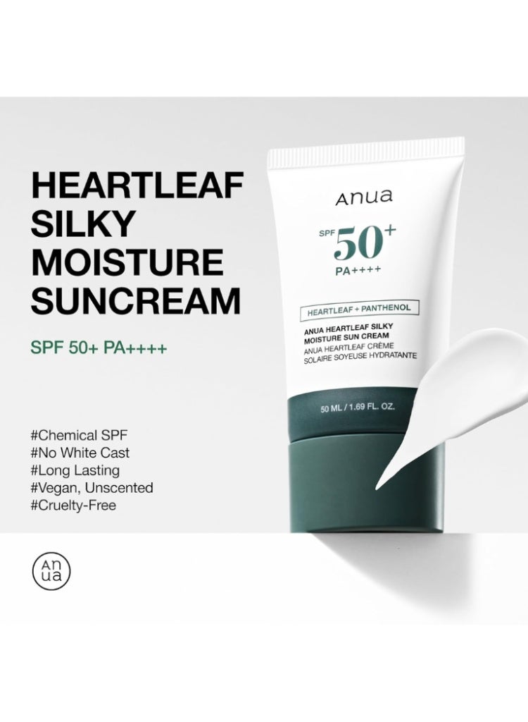 ANUA Heartleaf Silky Moisture Sun Cream SPF 50+ PA++++ Korean Sunscreen for Lightweight Daily UV Protection & Hydrated Skin 50mlml - Image 3