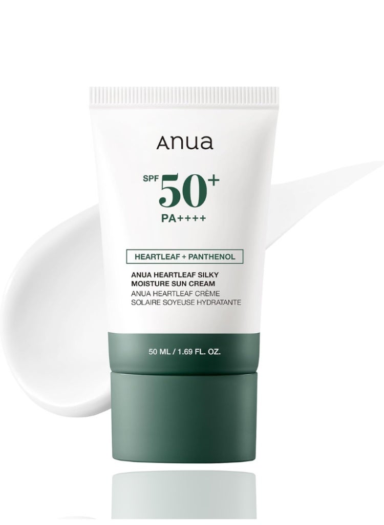 ANUA Heartleaf Silky Moisture Sun Cream SPF 50+ PA++++ Korean Sunscreen for Lightweight Daily UV Protection & Hydrated Skin 50mlml - Image 1