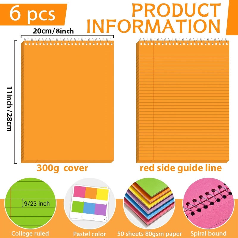 6 قطع دفاتر ملونة متعددة الألوان Spiral Bound م bound (ربما تحتاج إلى تأكيد على صحة الترجمة)، ورق المحاماة، ورق التصوير، المتعلقات المدرسية. - Image 5