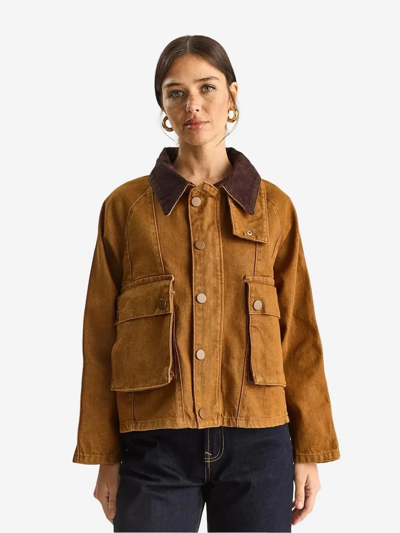 بيانكو لوتشي LUCCI Oversized Denim Jacket with Button Closure and Pockets