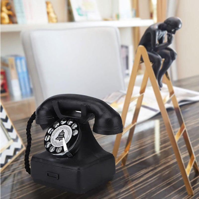 Retro Rotary Landline Phone, Resin Vintage Old Fashioned Corded Phones, Home Office Decor Ornament for Coffee Shops, Restaurants, Photograph Props - Image 4