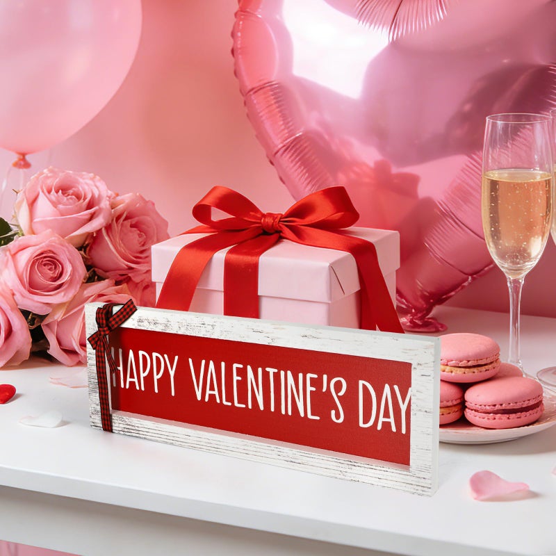 Yewfold Happy Valentine's Day Wooden Tabletop Sign, Vintage Valentines Wooden Table Decor for Home, Shelf, Mantel, Desk, Fireplace Decorations (valentines) - Image 2