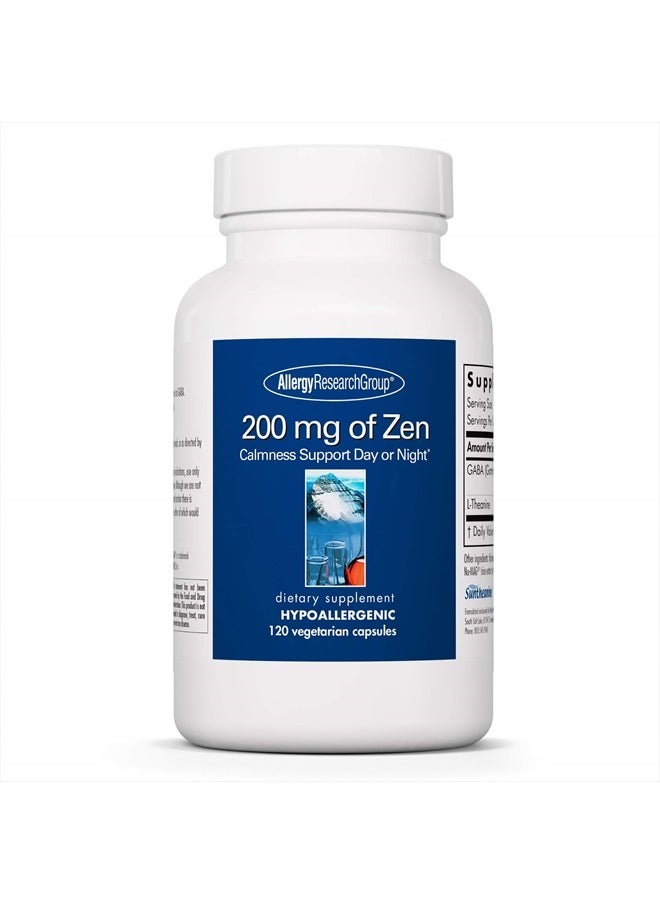 Allergy Research Group - 200mg of Zen Supplement - GABA, L-Theanine, Calmness Support, Day or Night, Hypoallergenic, Vegetarian Capsules - 120 Count - Image 1