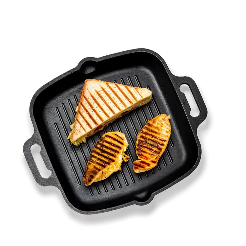 Add2Cart Black 100 Pure ToxinFree No Chemical Coating Medium 263 cm105 inch 18Ltr 3kg PreSeasoned Cast Iron Grill Pan with Double Handle That is Induction Friendly - Image 1