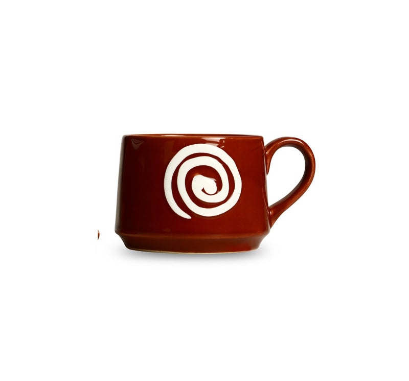 Caffeine Ceramic Handmade Brown & White Doodle Tea Cups 200ml (Set of 2) - Image 2
