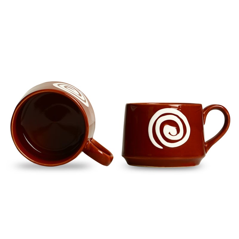 Caffeine Ceramic Handmade Brown & White Doodle Tea Cups 200ml (Set of 2) - Image 4