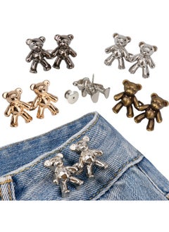 Cute Bear Button Pins For Jeans No Sew And No Tools Instant Pant Waist Tightener Adjustable Jean Buttons Pins For Loose Jeans 4 Sets Replacement Pant Clips For Waist Buckle