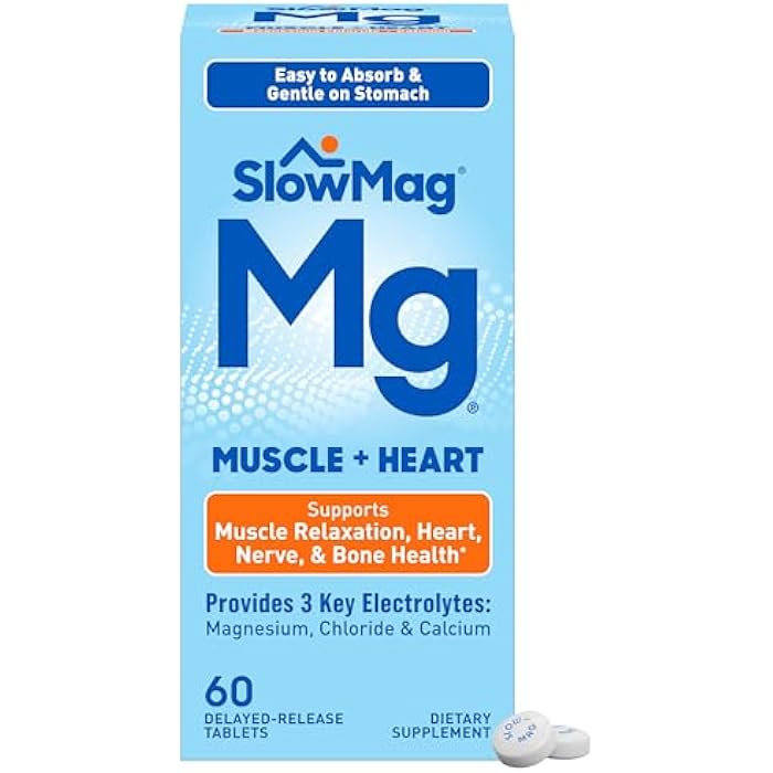 Slow-Mag SlowMag Muscle & Heart Magnesium Chloride Supplement with Calcium, 60 Count, Supports Muscle Relaxation, Heart, Nerve & Bone Health, High Absorption - Image 1