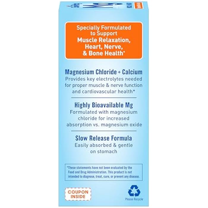 Slow-Mag SlowMag Muscle & Heart Magnesium Chloride Supplement with Calcium, 60 Count, Supports Muscle Relaxation, Heart, Nerve & Bone Health, High Absorption - Image 3
