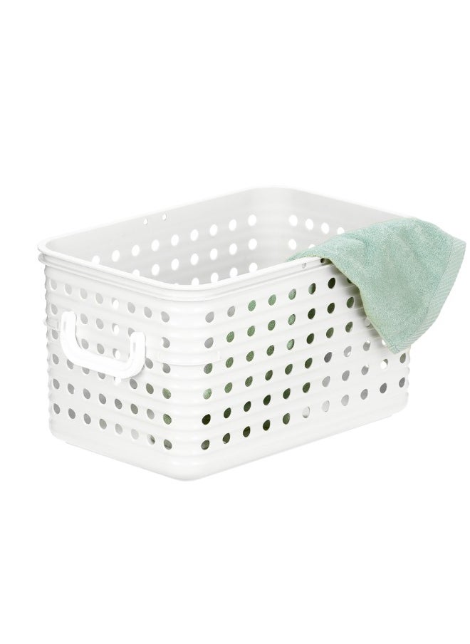 Inochi Tokyo Multi Purpose Storage Basket with Handle, Large size for Storage of Clothes, Toys, Kitchen Utensils and Other Household items,  High Quality PP, Lightweight White (43 x 28 x 24 cm) 