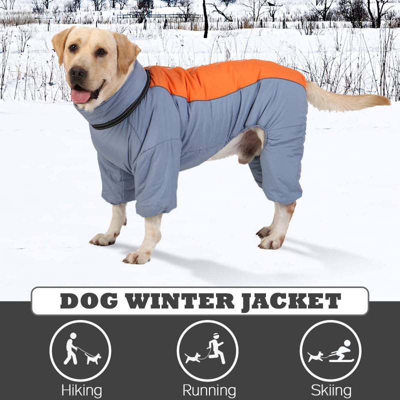 LOVINFURBABY Toasty Warm Fullbody Snowsuit for Dog, Outdoor Windproof Coat with Leash Ring, Zip Up Reflective Thick Dog Snow Jacket, HazeBlue, 22 - Image 4