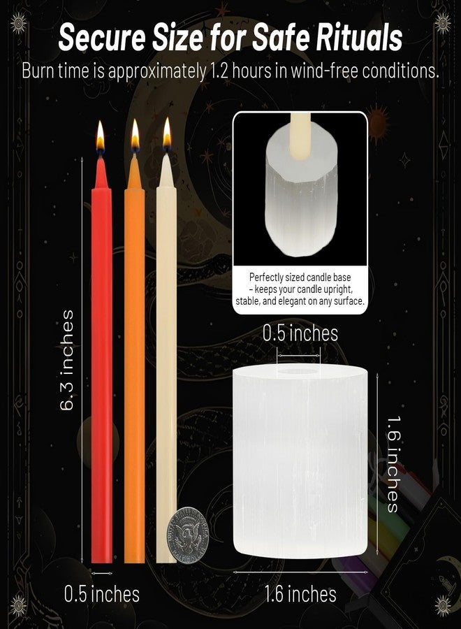 Orientrea 48 Colored Taper Candles with 4 Selenite Candle Holders, 6.3" Height & 0.5" Diameter- Witchcraft Candle Set for Rituals, Spell, Meditation, Energy Healing, Wicca & Witchy Decor - Image 2