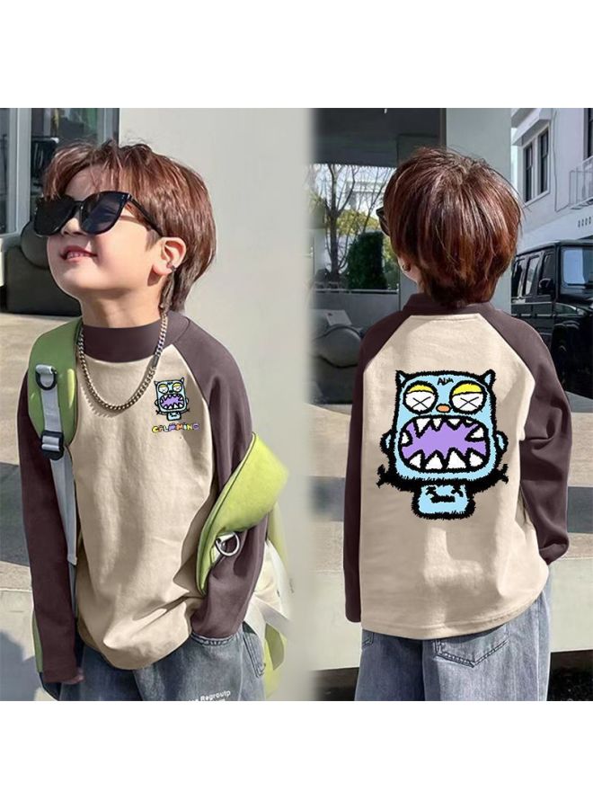 Boys' Thermal Long-sleeve Color-block T-shirt Autumn And Winter Base Shirt New Style For Older Boys Trendy Raglan Versatile Top - Image 1