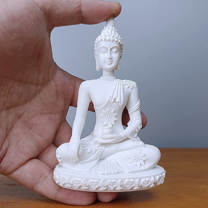 MINI SANDSTONE BUDDHA YOGA MEDITATION STATUE HARMONIOUS FIGURINE COLLECTIBLE CRAFT FENG SHUI SCULPTURE DECOR FOR HOME OFFICE SHELF DESKTOP WHITE 2