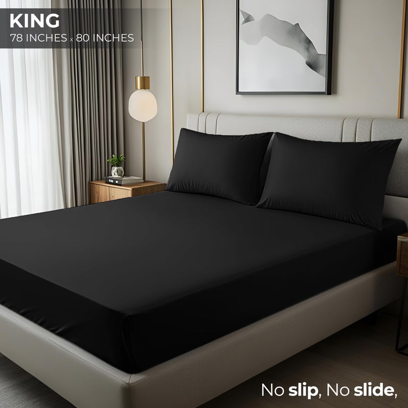 Utopia Bedding King Fitted Sheet - Bottom Sheet - Deep Pocket - Soft Microfiber - Shrinkage and Fade Resistant - Easy Care -1 Fitted Sheet Only (Black) - Image 2