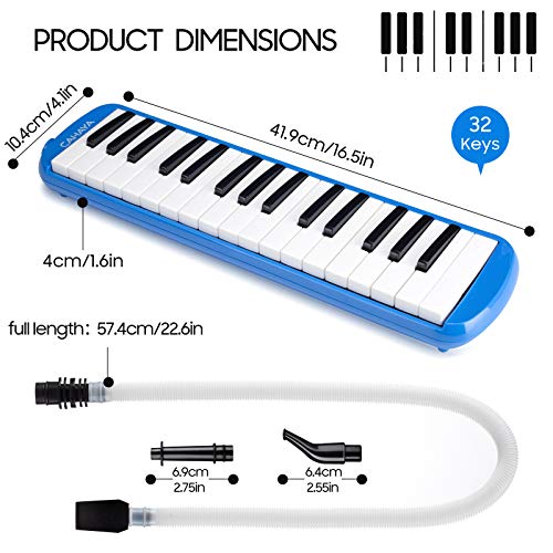 CAHAYA Melodica 2 Double Mouthpieces Tube Sets Melodicas Piano Style 32 Key Portable with Carrying Bag, Blue, CY0050-2 - Image 4