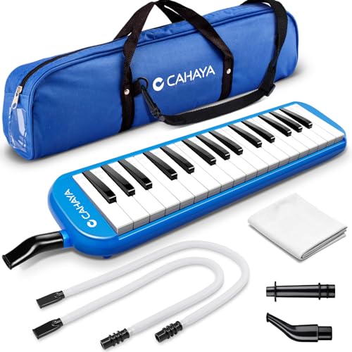 CAHAYA Melodica 2 Double Mouthpieces Tube Sets Melodicas Piano Style 32 Key Portable with Carrying Bag, Blue, CY0050-2 - Image 1